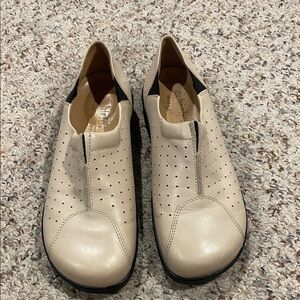 Beige Perforated Leather Loafers